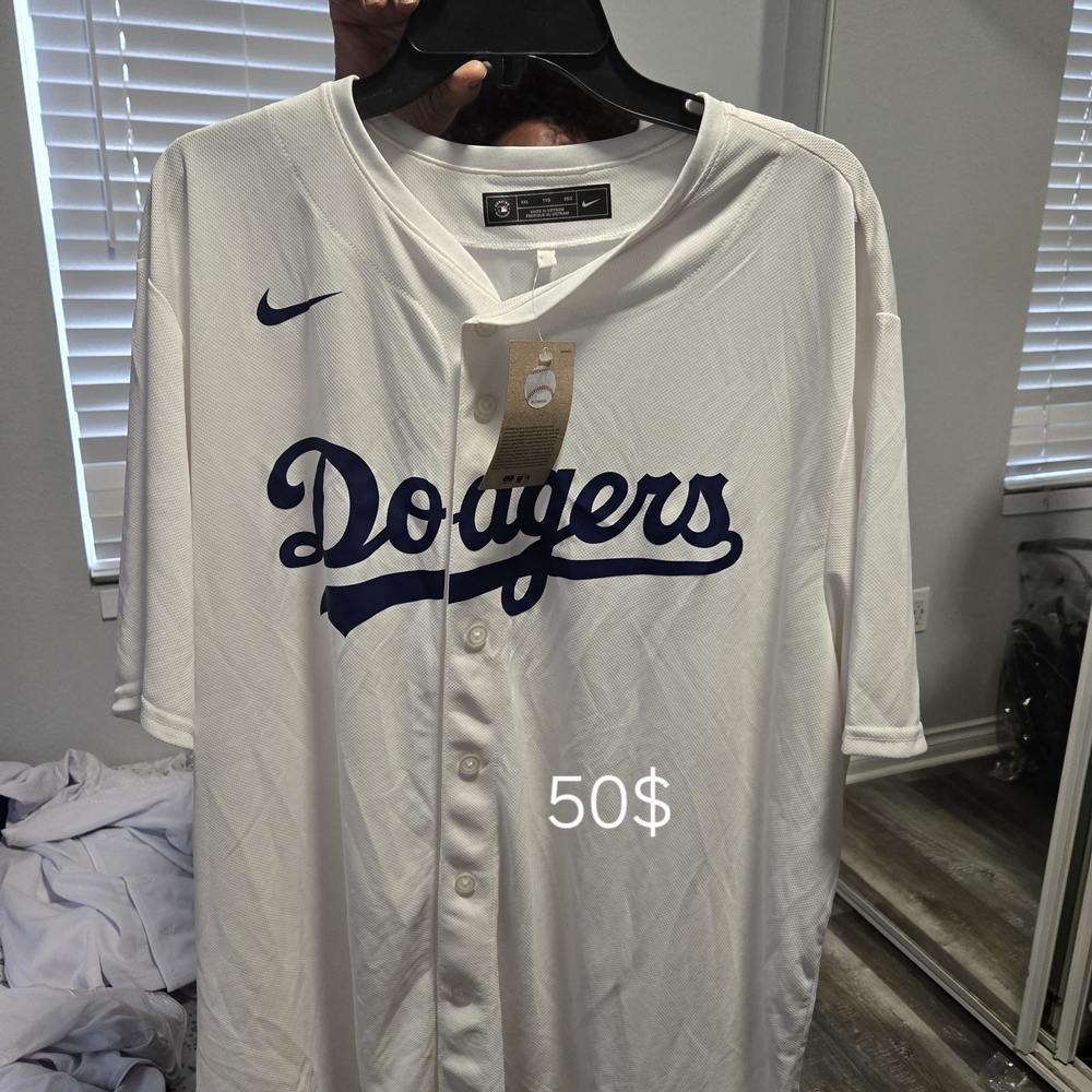 Nike Dodgers White and Blue Baseball Jersey